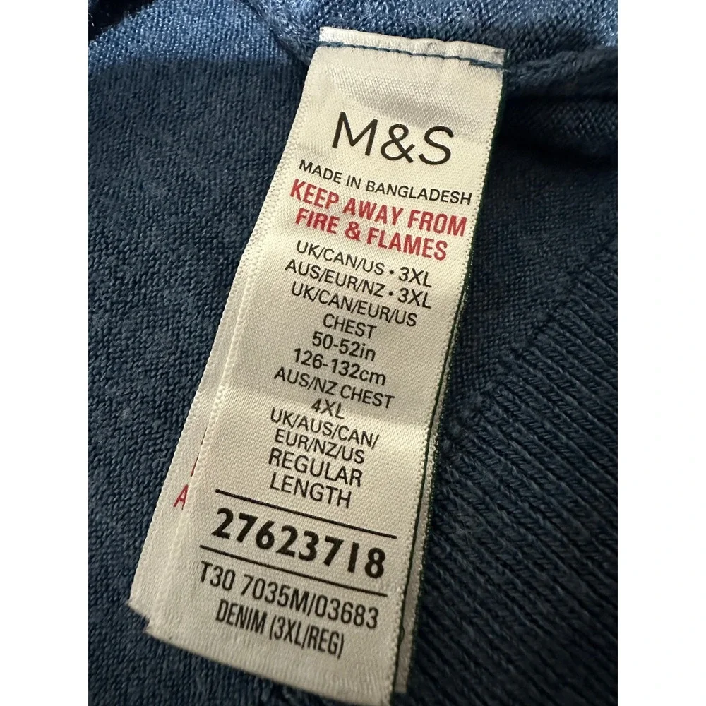 M&S Mens 3XL V-Neck Sweater Cashmilon Blue Denim Long Sleeve
